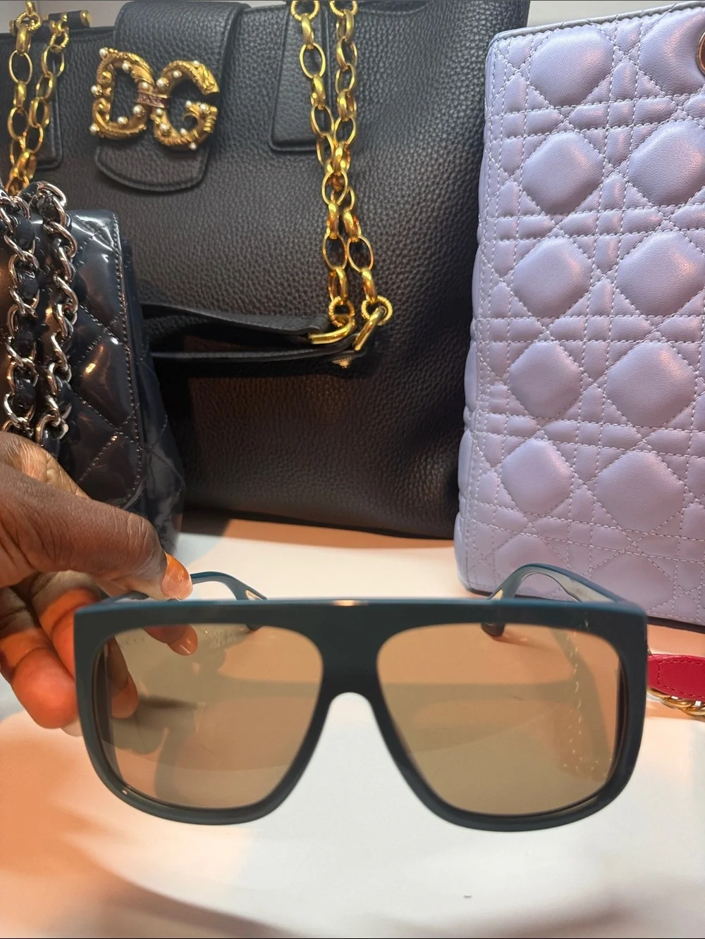 Gucci Matte Blue Oversized Shield Sunglasses with Brown Lenses